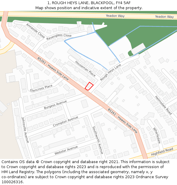 1, ROUGH HEYS LANE, BLACKPOOL, FY4 5AF: Location map and indicative extent of plot
