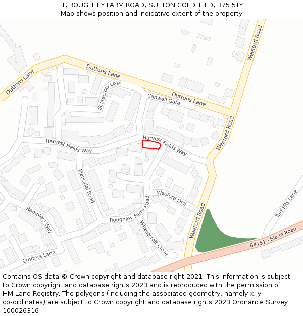 1, ROUGHLEY FARM ROAD, SUTTON COLDFIELD, B75 5TY: Location map and indicative extent of plot