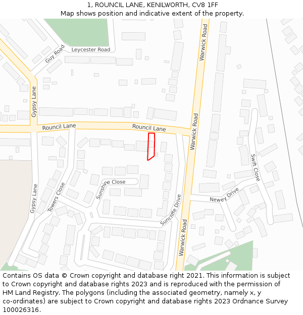 1, ROUNCIL LANE, KENILWORTH, CV8 1FF: Location map and indicative extent of plot