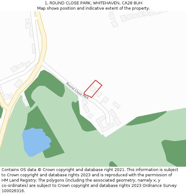 1, ROUND CLOSE PARK, WHITEHAVEN, CA28 8UH: Location map and indicative extent of plot