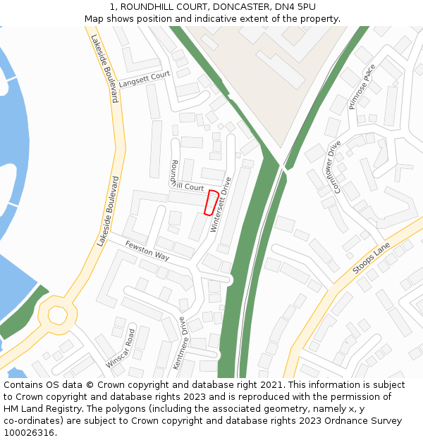 1, ROUNDHILL COURT, DONCASTER, DN4 5PU: Location map and indicative extent of plot