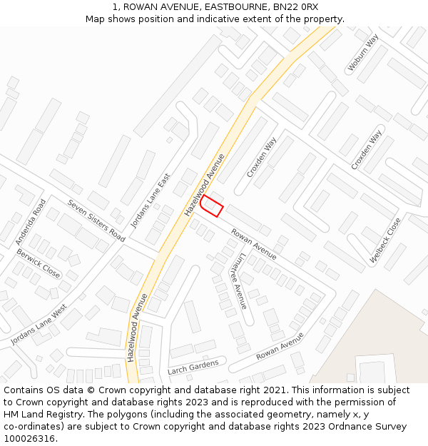 1, ROWAN AVENUE, EASTBOURNE, BN22 0RX: Location map and indicative extent of plot