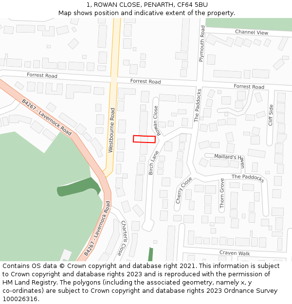 1, ROWAN CLOSE, PENARTH, CF64 5BU: Location map and indicative extent of plot