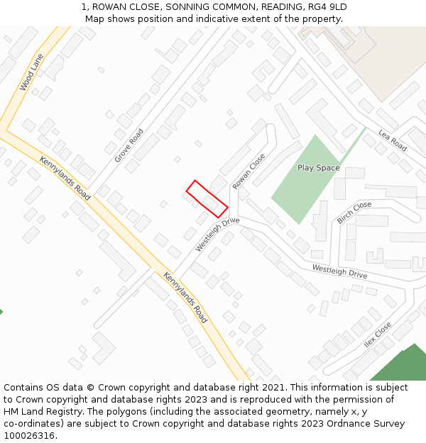 1, ROWAN CLOSE, SONNING COMMON, READING, RG4 9LD: Location map and indicative extent of plot