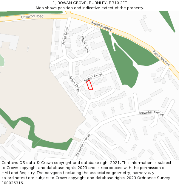 1, ROWAN GROVE, BURNLEY, BB10 3FE: Location map and indicative extent of plot