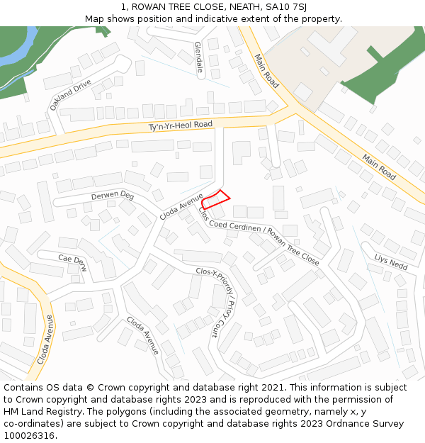 1, ROWAN TREE CLOSE, NEATH, SA10 7SJ: Location map and indicative extent of plot