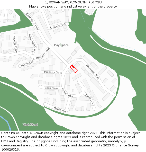 1, ROWAN WAY, PLYMOUTH, PL6 7SU: Location map and indicative extent of plot