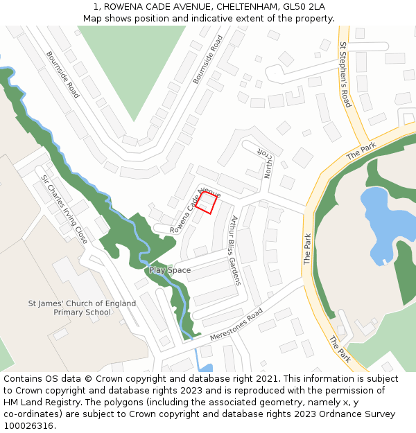 1, ROWENA CADE AVENUE, CHELTENHAM, GL50 2LA: Location map and indicative extent of plot