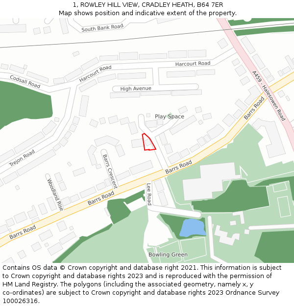 1, ROWLEY HILL VIEW, CRADLEY HEATH, B64 7ER: Location map and indicative extent of plot