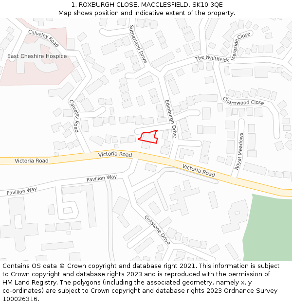 1, ROXBURGH CLOSE, MACCLESFIELD, SK10 3QE: Location map and indicative extent of plot