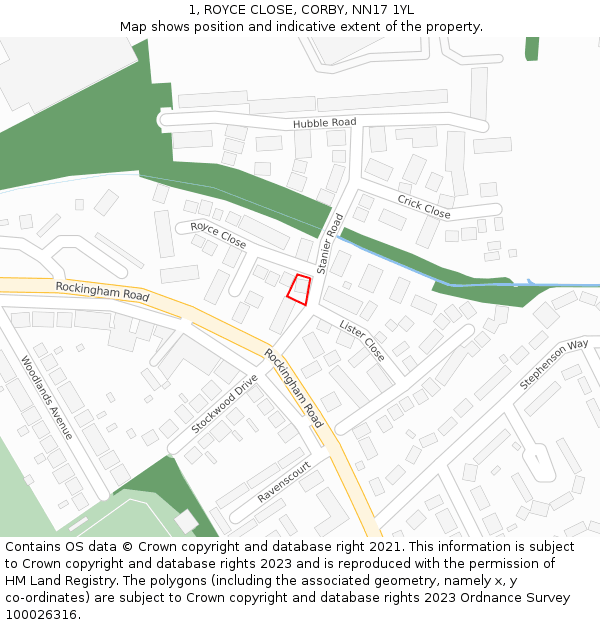 1, ROYCE CLOSE, CORBY, NN17 1YL: Location map and indicative extent of plot