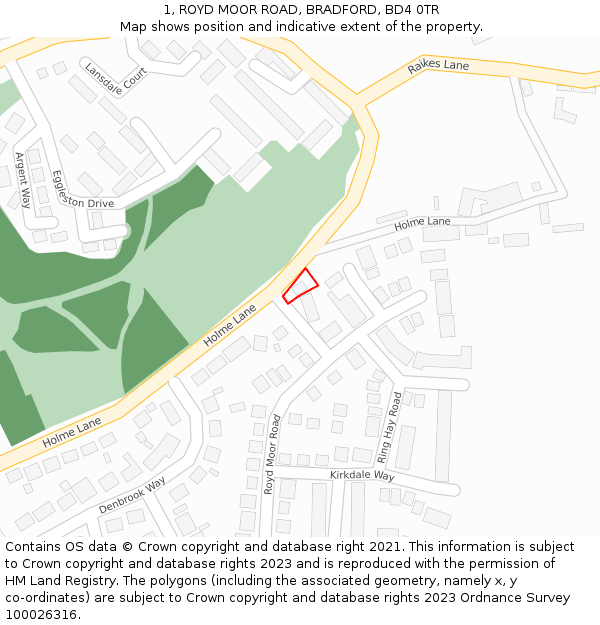 1, ROYD MOOR ROAD, BRADFORD, BD4 0TR: Location map and indicative extent of plot