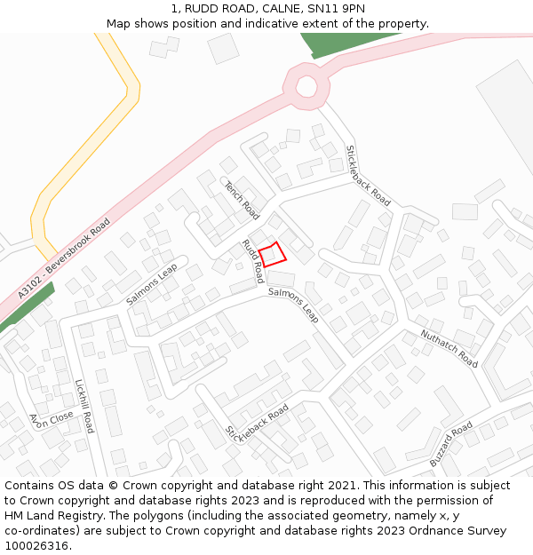 1, RUDD ROAD, CALNE, SN11 9PN: Location map and indicative extent of plot