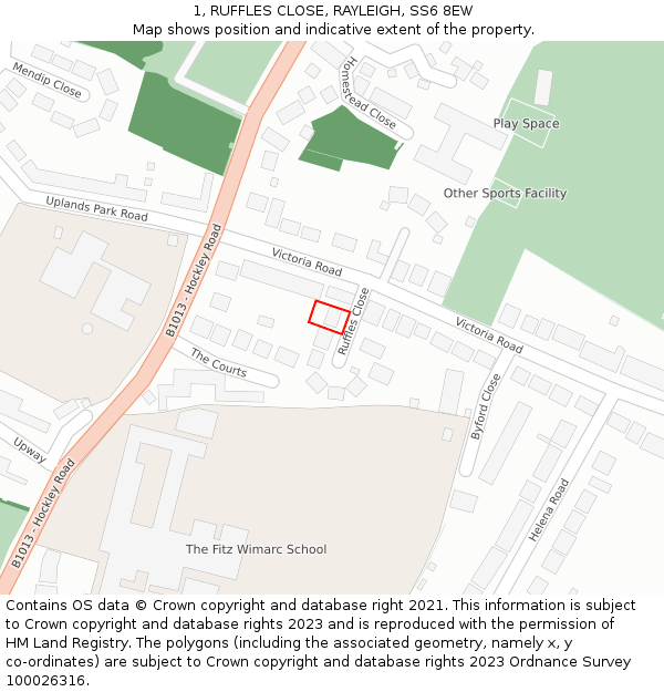 1, RUFFLES CLOSE, RAYLEIGH, SS6 8EW: Location map and indicative extent of plot
