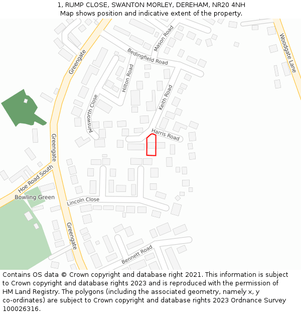 1, RUMP CLOSE, SWANTON MORLEY, DEREHAM, NR20 4NH: Location map and indicative extent of plot