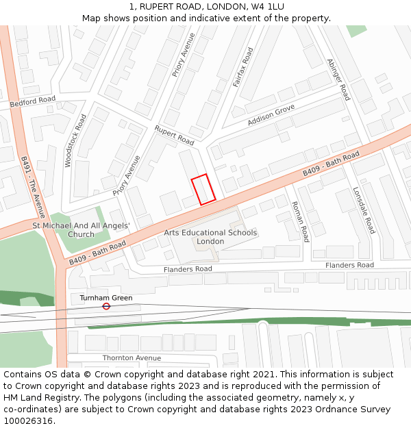 1, RUPERT ROAD, LONDON, W4 1LU: Location map and indicative extent of plot