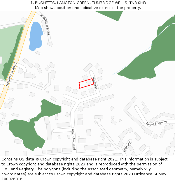 1, RUSHETTS, LANGTON GREEN, TUNBRIDGE WELLS, TN3 0HB: Location map and indicative extent of plot