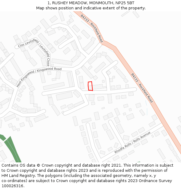 1, RUSHEY MEADOW, MONMOUTH, NP25 5BT: Location map and indicative extent of plot