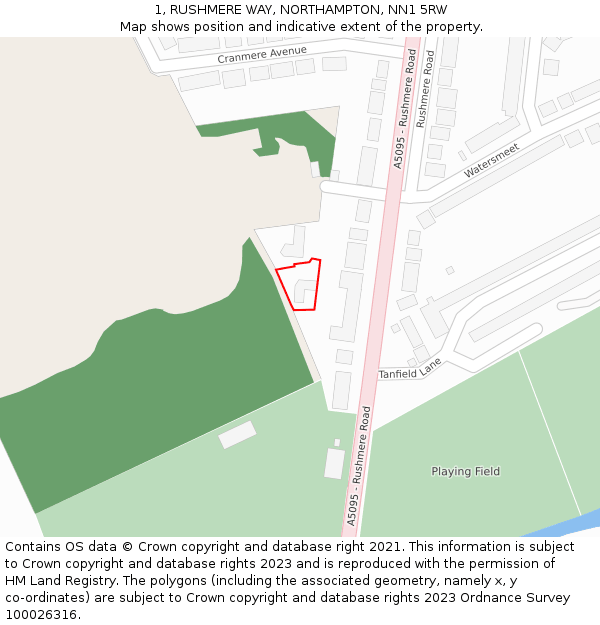 1, RUSHMERE WAY, NORTHAMPTON, NN1 5RW: Location map and indicative extent of plot