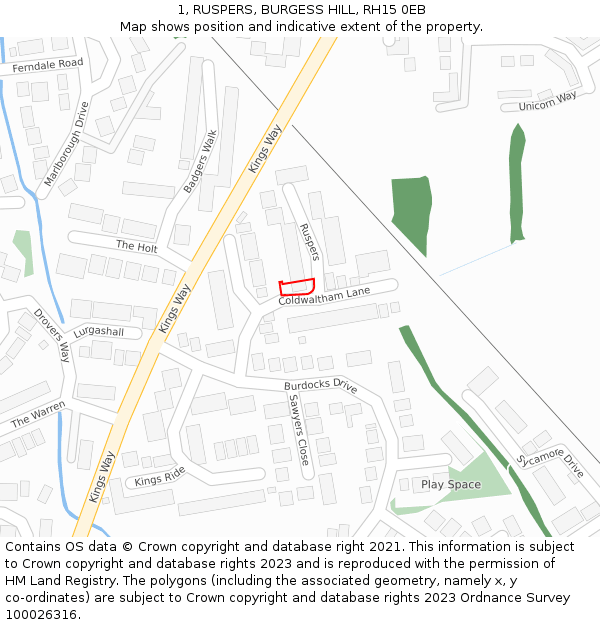 1, RUSPERS, BURGESS HILL, RH15 0EB: Location map and indicative extent of plot