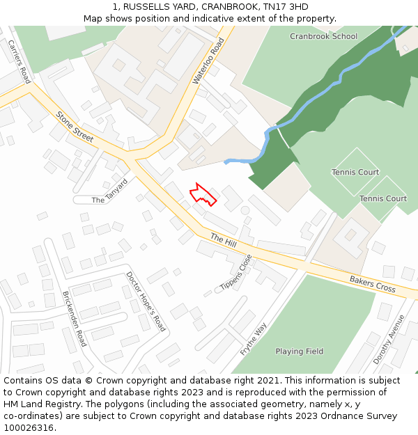 1, RUSSELLS YARD, CRANBROOK, TN17 3HD: Location map and indicative extent of plot