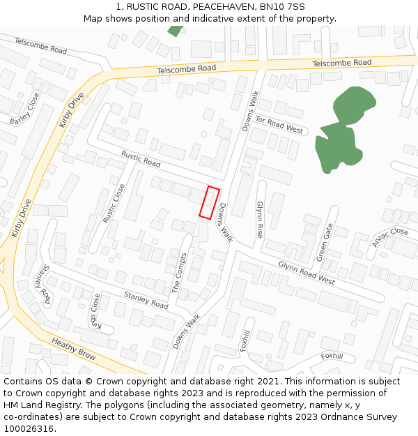 1, RUSTIC ROAD, PEACEHAVEN, BN10 7SS: Location map and indicative extent of plot