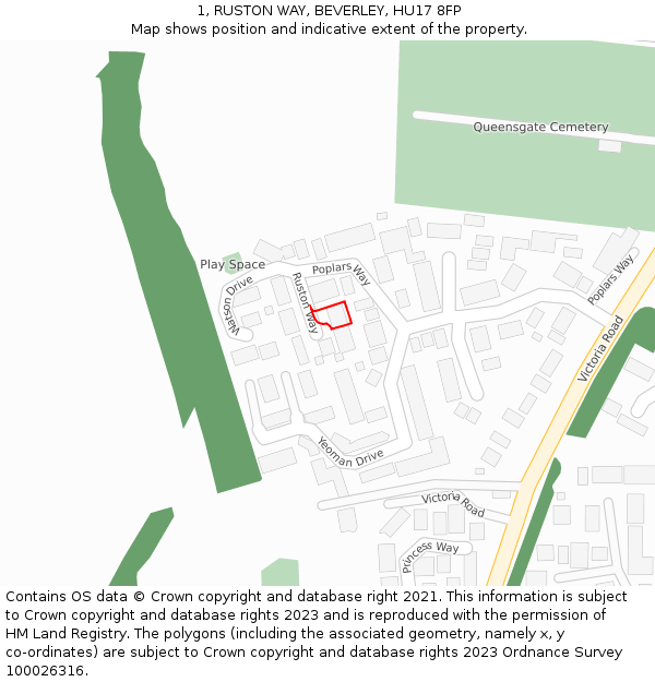 1, RUSTON WAY, BEVERLEY, HU17 8FP: Location map and indicative extent of plot