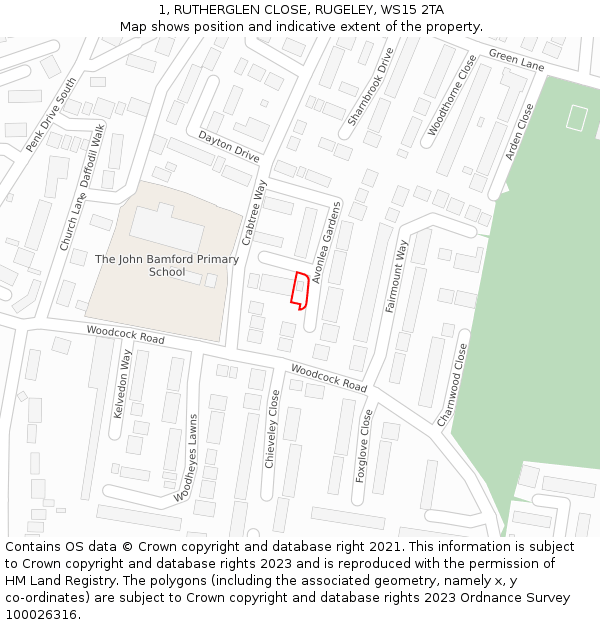 1, RUTHERGLEN CLOSE, RUGELEY, WS15 2TA: Location map and indicative extent of plot