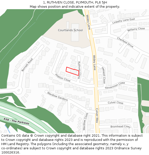 1, RUTHVEN CLOSE, PLYMOUTH, PL6 5JH: Location map and indicative extent of plot