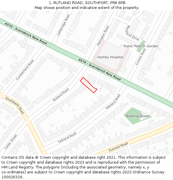 1, RUTLAND ROAD, SOUTHPORT, PR8 6PB: Location map and indicative extent of plot