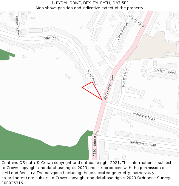 1, RYDAL DRIVE, BEXLEYHEATH, DA7 5EF: Location map and indicative extent of plot