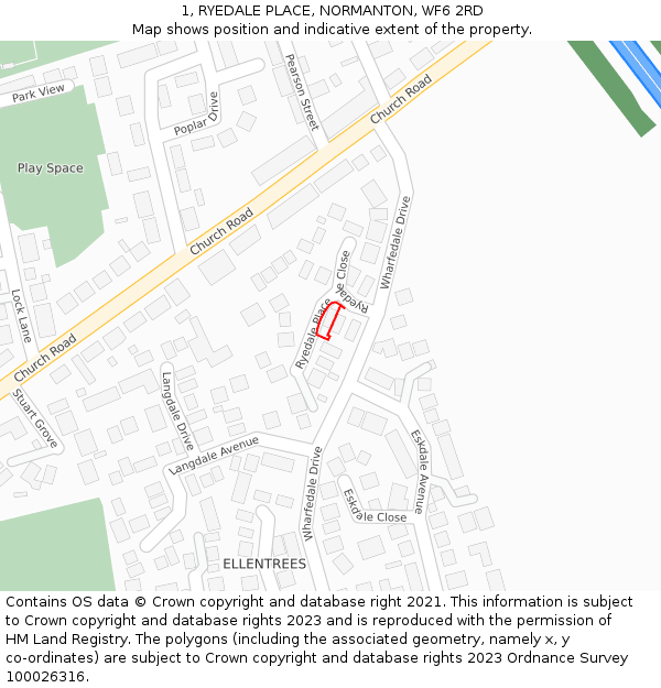 1, RYEDALE PLACE, NORMANTON, WF6 2RD: Location map and indicative extent of plot