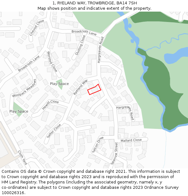 1, RYELAND WAY, TROWBRIDGE, BA14 7SH: Location map and indicative extent of plot