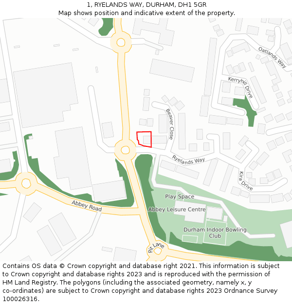 1, RYELANDS WAY, DURHAM, DH1 5GR: Location map and indicative extent of plot