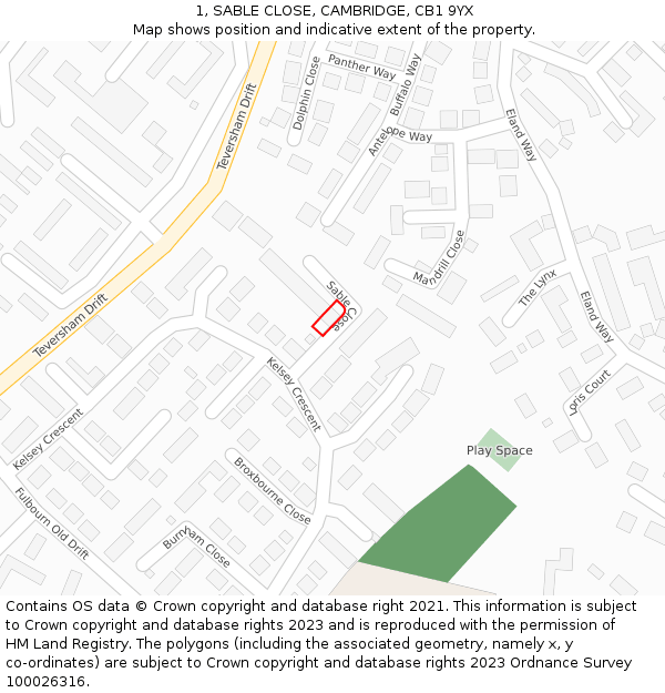 1, SABLE CLOSE, CAMBRIDGE, CB1 9YX: Location map and indicative extent of plot