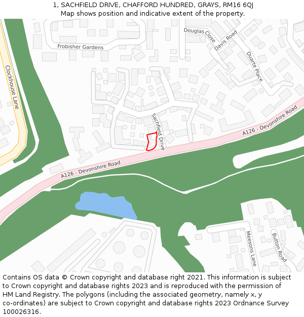 1, SACHFIELD DRIVE, CHAFFORD HUNDRED, GRAYS, RM16 6QJ: Location map and indicative extent of plot