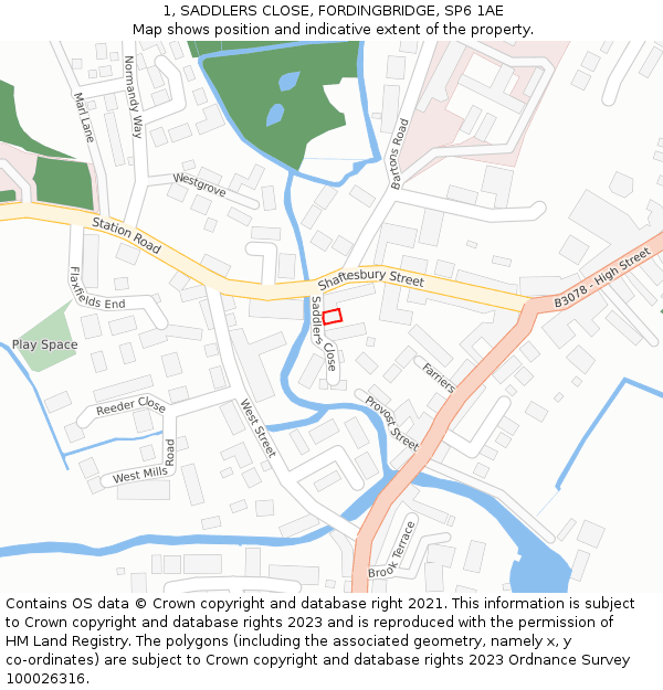 1, SADDLERS CLOSE, FORDINGBRIDGE, SP6 1AE: Location map and indicative extent of plot