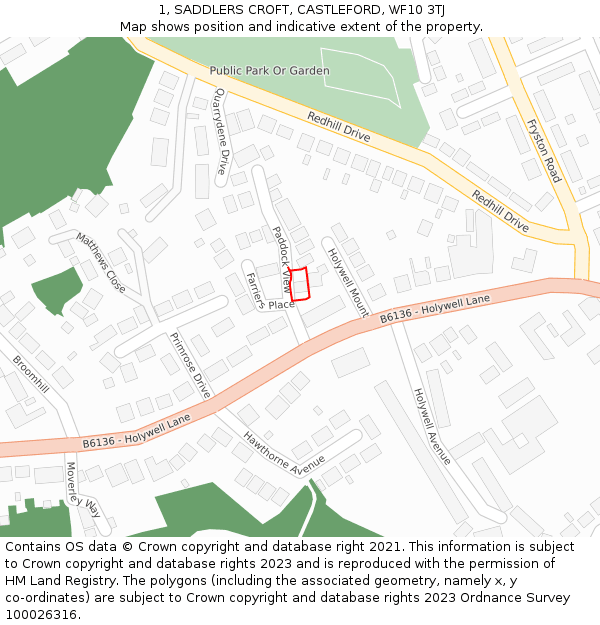 1, SADDLERS CROFT, CASTLEFORD, WF10 3TJ: Location map and indicative extent of plot