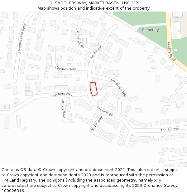 1, SADDLERS WAY, MARKET RASEN, LN8 3FP: Location map and indicative extent of plot