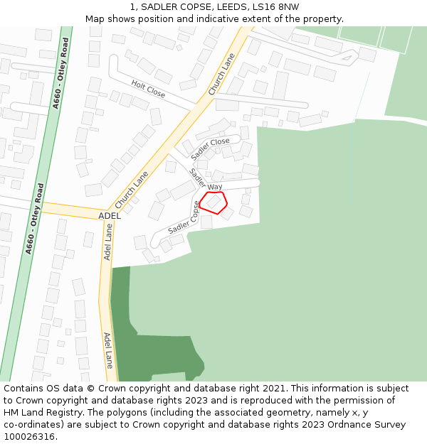1, SADLER COPSE, LEEDS, LS16 8NW: Location map and indicative extent of plot