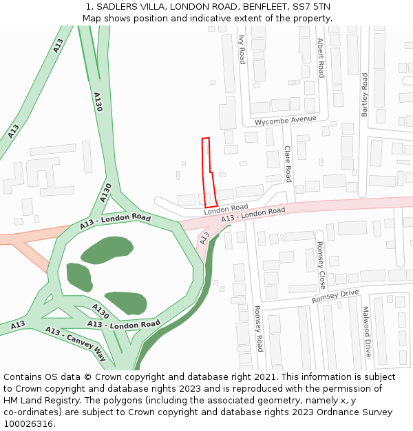 1, SADLERS VILLA, LONDON ROAD, BENFLEET, SS7 5TN: Location map and indicative extent of plot