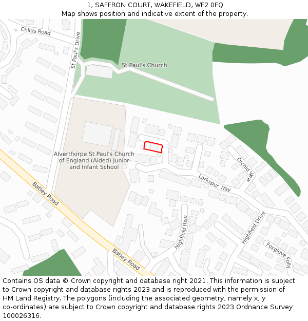 1, SAFFRON COURT, WAKEFIELD, WF2 0FQ: Location map and indicative extent of plot