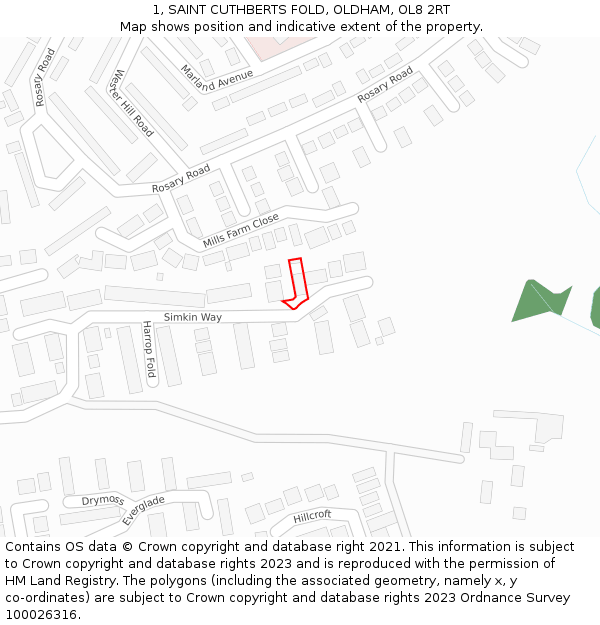 1, SAINT CUTHBERTS FOLD, OLDHAM, OL8 2RT: Location map and indicative extent of plot