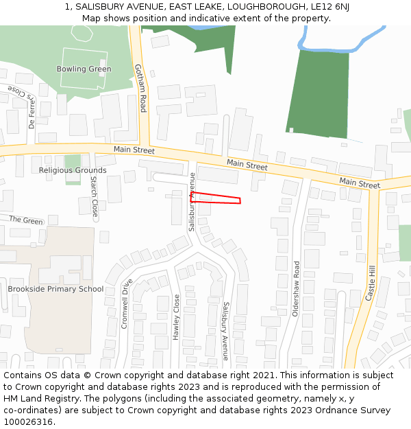 1, SALISBURY AVENUE, EAST LEAKE, LOUGHBOROUGH, LE12 6NJ: Location map and indicative extent of plot