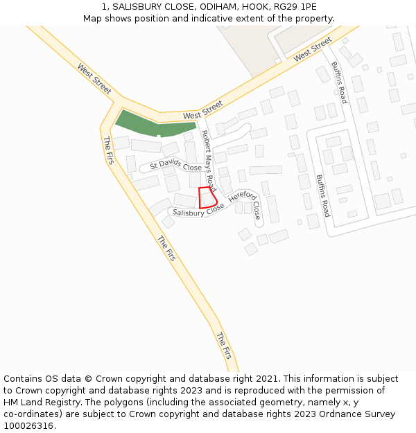 1, SALISBURY CLOSE, ODIHAM, HOOK, RG29 1PE: Location map and indicative extent of plot