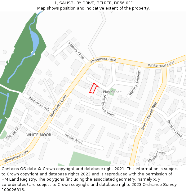 1, SALISBURY DRIVE, BELPER, DE56 0FF: Location map and indicative extent of plot