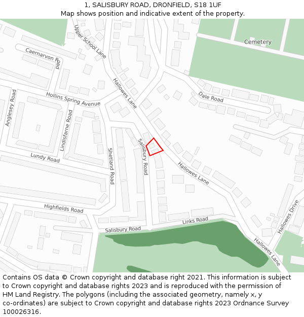 1, SALISBURY ROAD, DRONFIELD, S18 1UF: Location map and indicative extent of plot