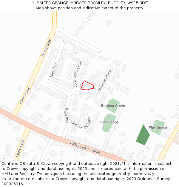 1, SALTER GRANGE, ABBOTS BROMLEY, RUGELEY, WS15 3DZ: Location map and indicative extent of plot