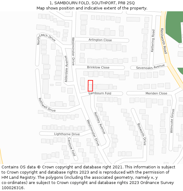 1, SAMBOURN FOLD, SOUTHPORT, PR8 2SQ: Location map and indicative extent of plot