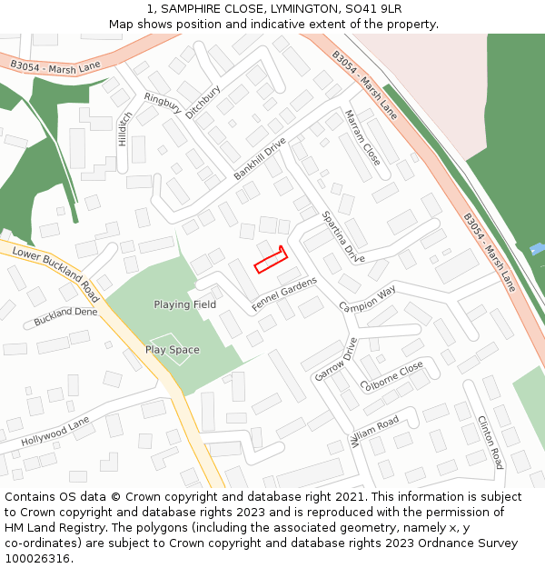 1, SAMPHIRE CLOSE, LYMINGTON, SO41 9LR: Location map and indicative extent of plot